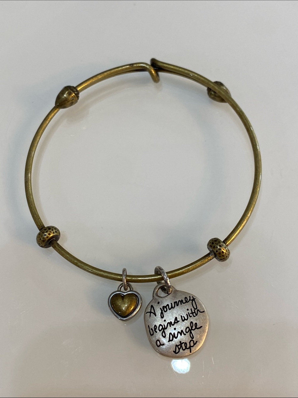 Brighton Inspirational Heart Charm Bangle Bracelet - Gold Tone